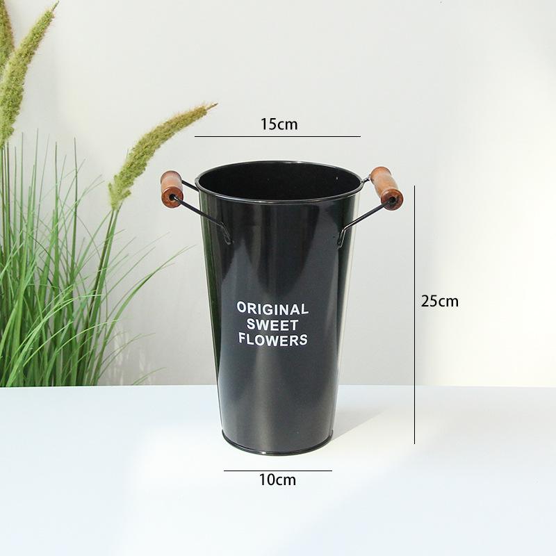 White Metal Flower Bucket for Arranging and Decorating - Large Vase for Fresh and Dried Flowers