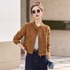 Stand-up collar short suede jacket women, autumn new retro casual versatile front shoulder jacket top