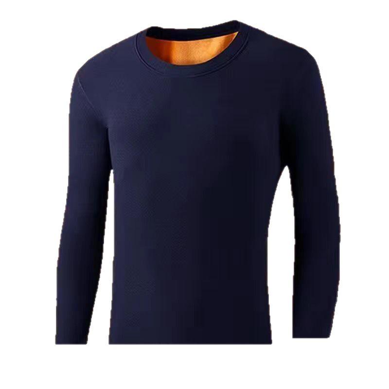 Men's Korean Style Long-Sleeve Fleece-Lined Slim-Fit T-Shirt - Solid Color, Plus Size, Warm, Youth To Elderly