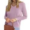 Women's Fashionable Casual V Neck Solid Color Long Sleeve Top