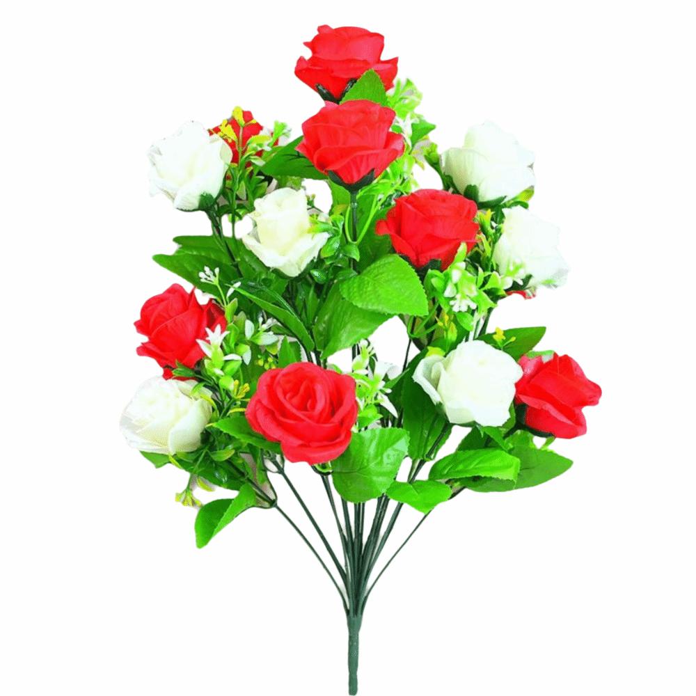 

18 Heads Rose Artificial Flower Multicolor Green Leaves Simulation Flower Bouquet Photo Props Floral Arrangement Faux Flower