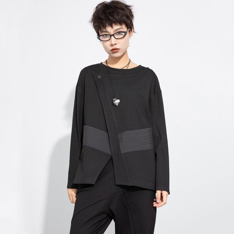 Long sleeve oversized black Casual loose spring autumn winter t shirt tops Women t-shirt