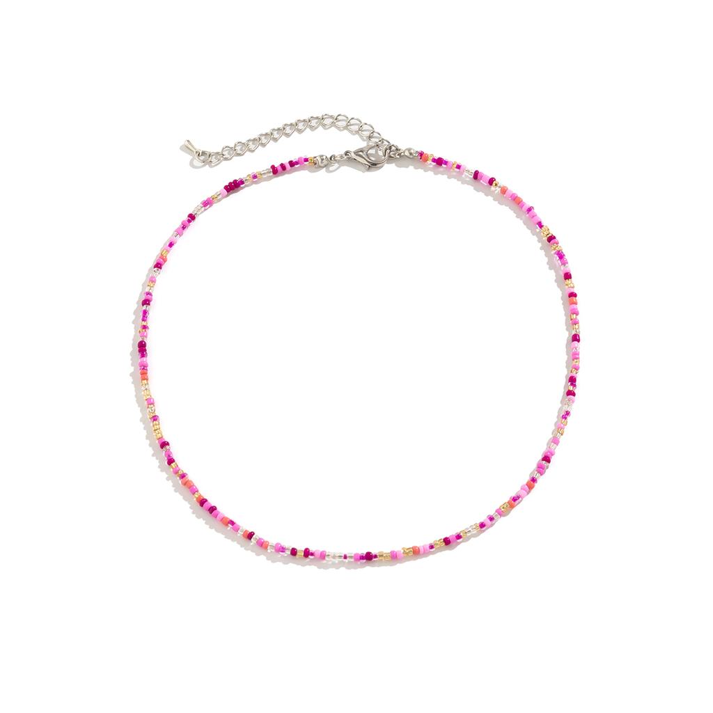 Salircon Bohemian Mixed Color Seed Bead Clavicle Necklace Trend Acrylic Rice Bead Beaded Choker Women's Summer Beach Jewelry