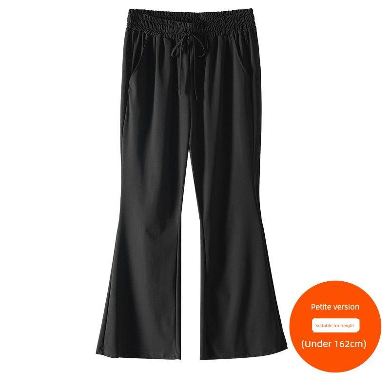

Plus Size Women s Clothing [Ice Silk Micro-Pull Cool Pants] Three Pants Length Summer High Waist Casual Wide Leg Sports Bell-Bottom Pants