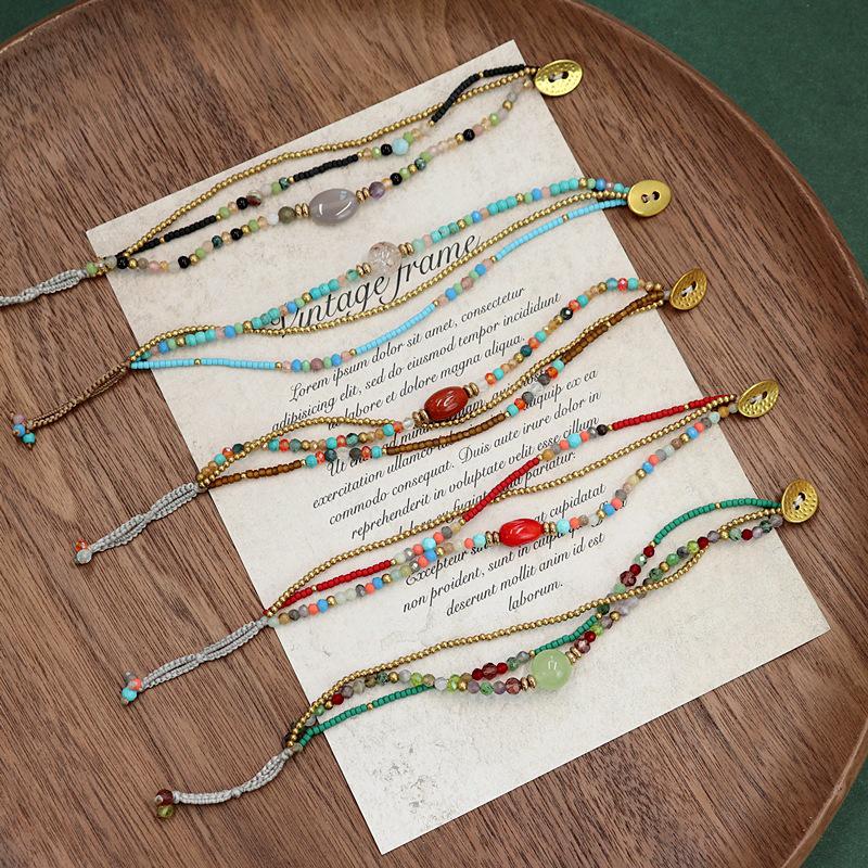 Boho Style Colorful Beaded Natural Stone Crystal Woven Bracelet