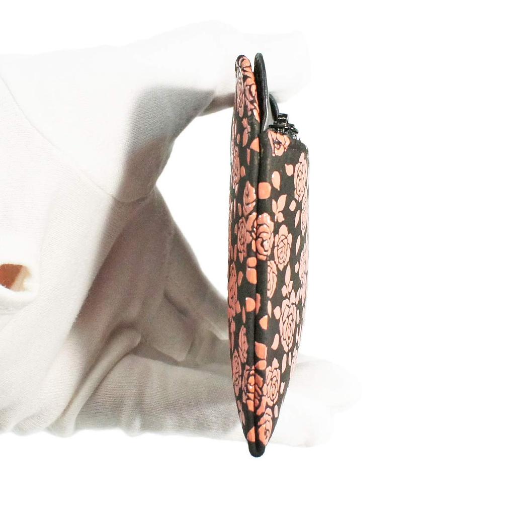 Indenya Inden Long Wallet, Large, Thin Deerskin, Black with Pink Lacquer, Small Rose Pattern, 2107-51-176