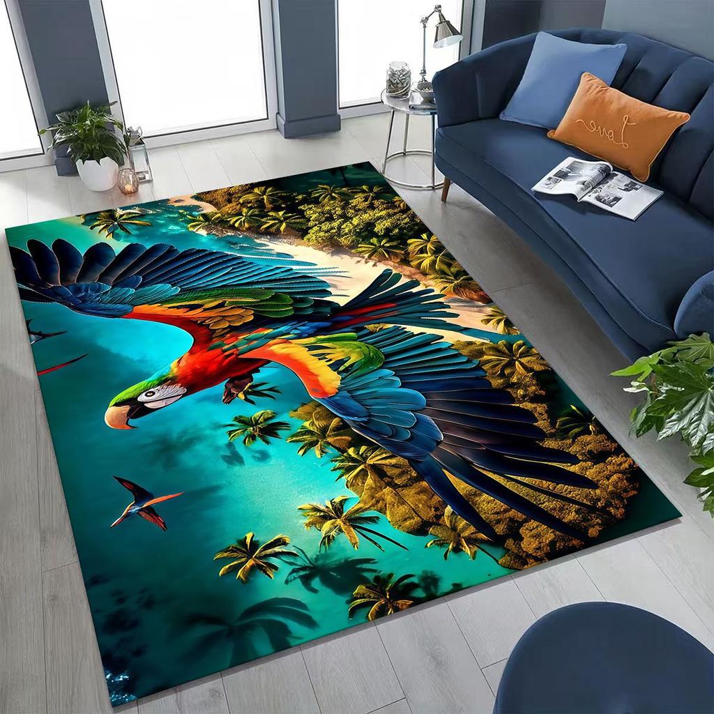 Colorful Tropical Parrot Macaw Natural Birds Art Rug for Bedroom Living Room Sofa Home Doormat Decor,Large Non-slip Floor Mat
