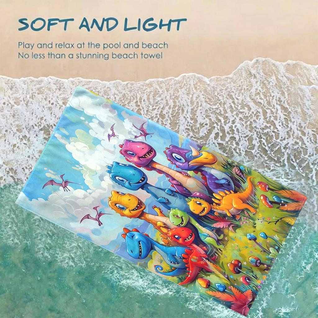 Cute Cartoon Dino Oversized Beach Towel Patterned Sunscreen And Windproof Suitable For Swimming Pool Camping Travel Blanket