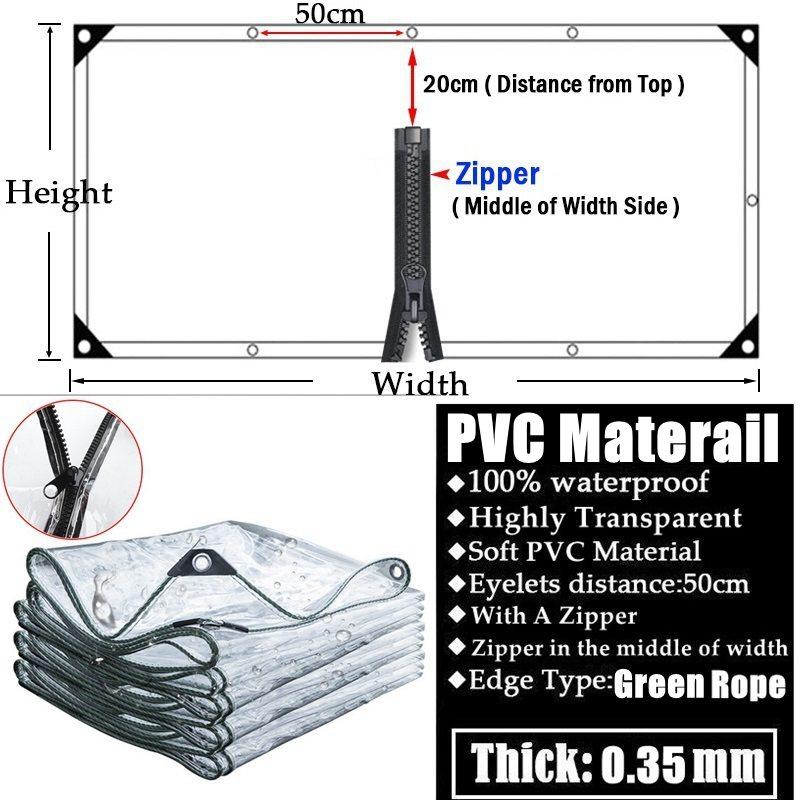 

0.3mm Tarpaulin With Zipper PVC Rope Edge Rainproof Cloth Pergola Terrace Waterproof Canopy Boat Car Truck Clear Tarp Carport H1mxW1m