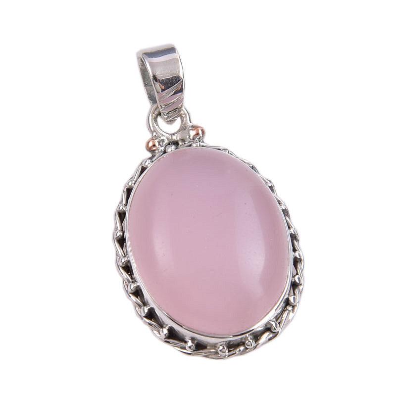 Natural Rose Quartz Gemstone 925 Solid Sterling Silver Gift Pendant 1.50" u2O91