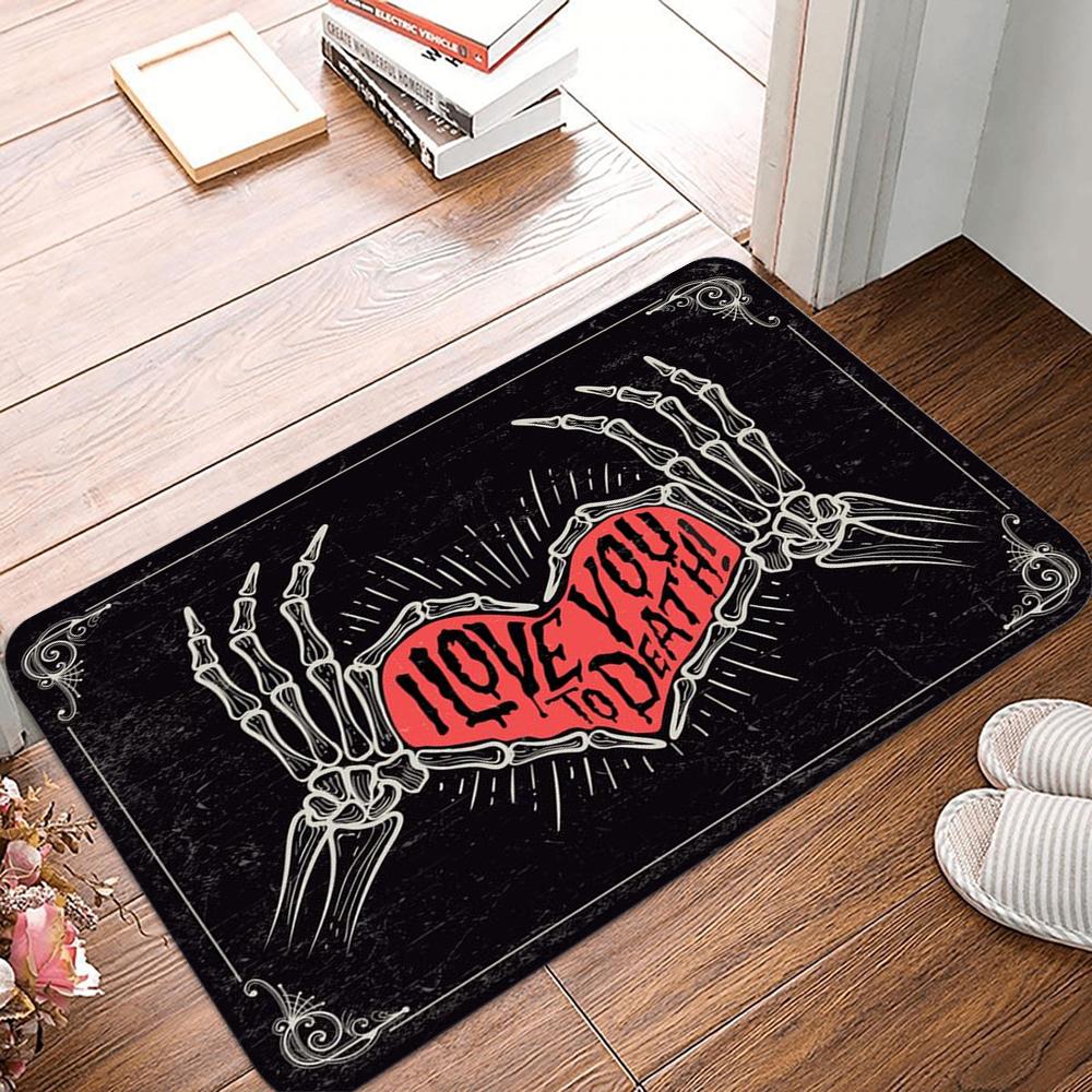 Halloween Dancing Skeletons Door Mat Spooky Skull Non-Slip Welcome Entrance Rugs Kitchen Bedroom Living Room Carpet Decoration