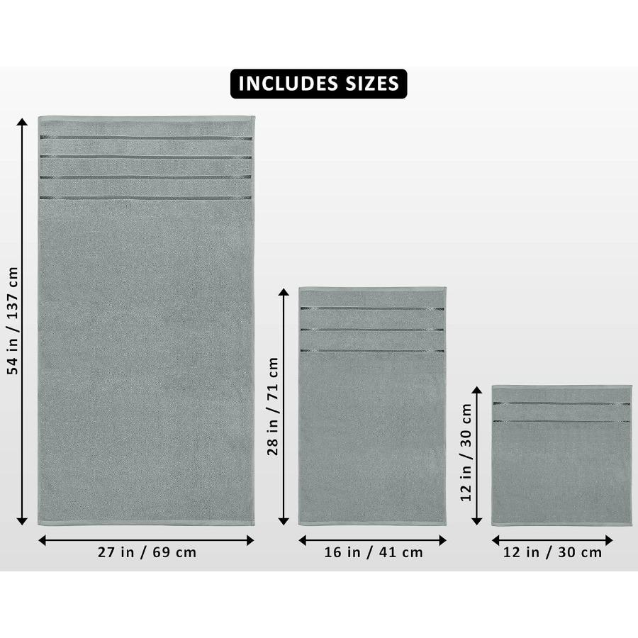 8 Piece Luxury Towel Set for Bathroom: 2 Bath Towels 2 Hand Towels and 4 Wash Cloths Made from 600 GSM Ring Spun Cotton with Ab