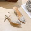 Fashion Rhinestone Bow Sheer Strap Sandals Autumn New Pointed Toe Shallow Mouth Anti-slip Wear-resistant High Heels