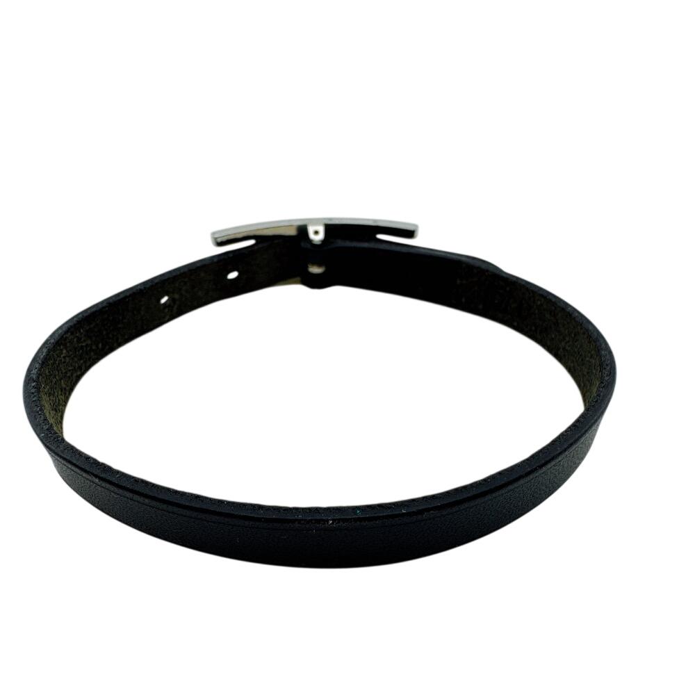 HERMES Bangle HMetal leather Bapi bracelet black leather Used