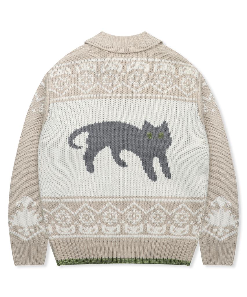 GLACK Gznt003 Ato Cat Cowichan Knit Zip-Up (Beige)