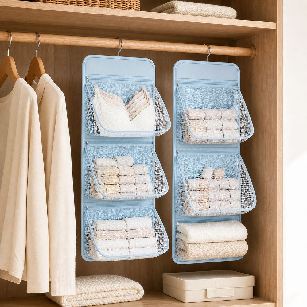 Multi Layer Underwear Hanging Bag Zipper Closure Closet Storage Bag Wardrobe Organization