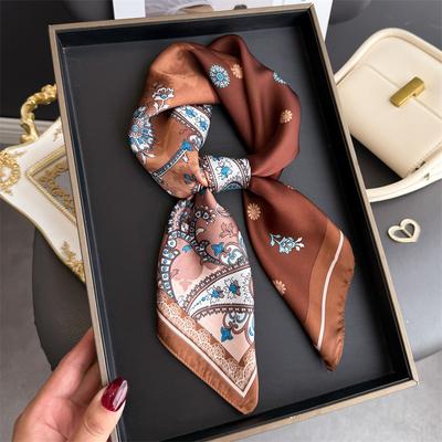 Luxury Retro Paisley Print Women Silk Scarf Bandana Hair Bands 70Cm Square Scarves Smooth Summer Satin Hijab Wrap Headband