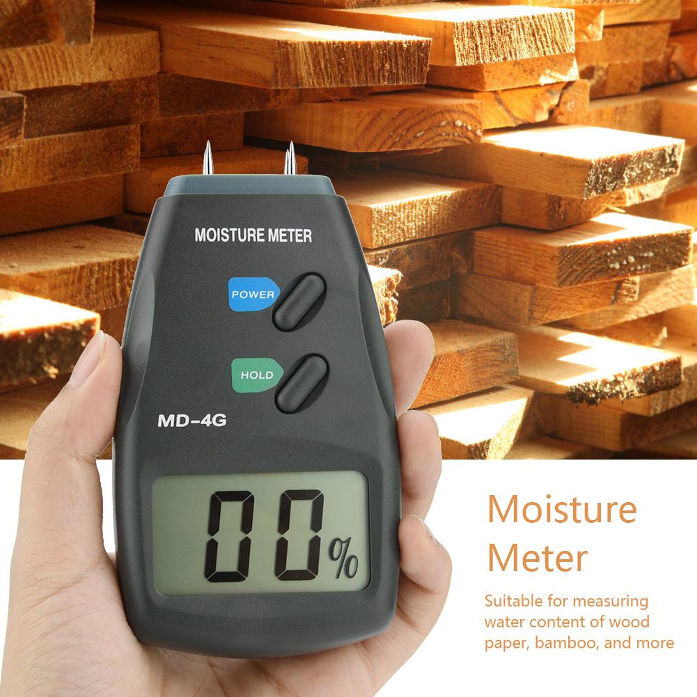 MD4G LCD Digital 4 Pin Holzfeuchtemesser Holz Hygrometer Feuchtigkeitsmesser 5 Prozent 40 Prozent