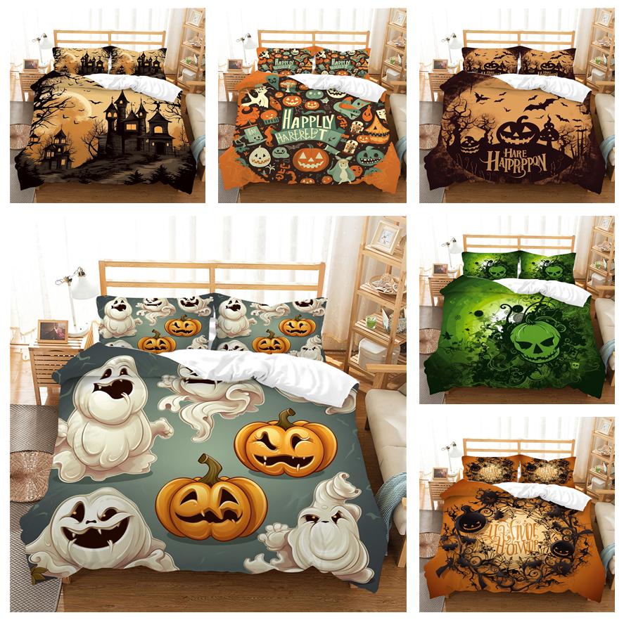 

3D комплект постельного белья на Хэллоуин, украшение в стиле Хэллоуина, пододеяльник, наволочка 2 или 3, AU/DE/EU/US, полный размер, мягкое украшение для дома