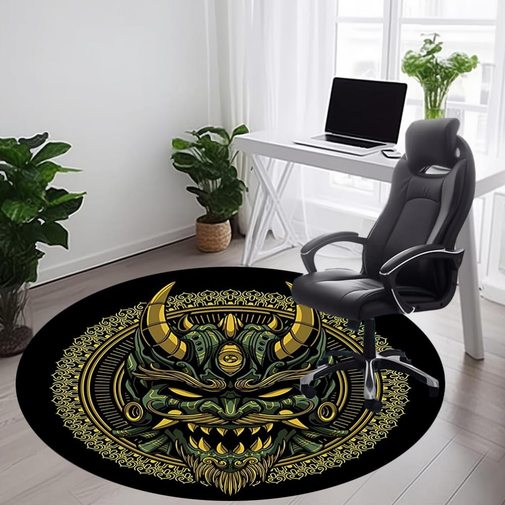 1pc Demon Mask Office Round Area Rug, Indoor Mat Suitable For Office, Under Office Chairs Bedroom Living Room Home Decor, Room Deco