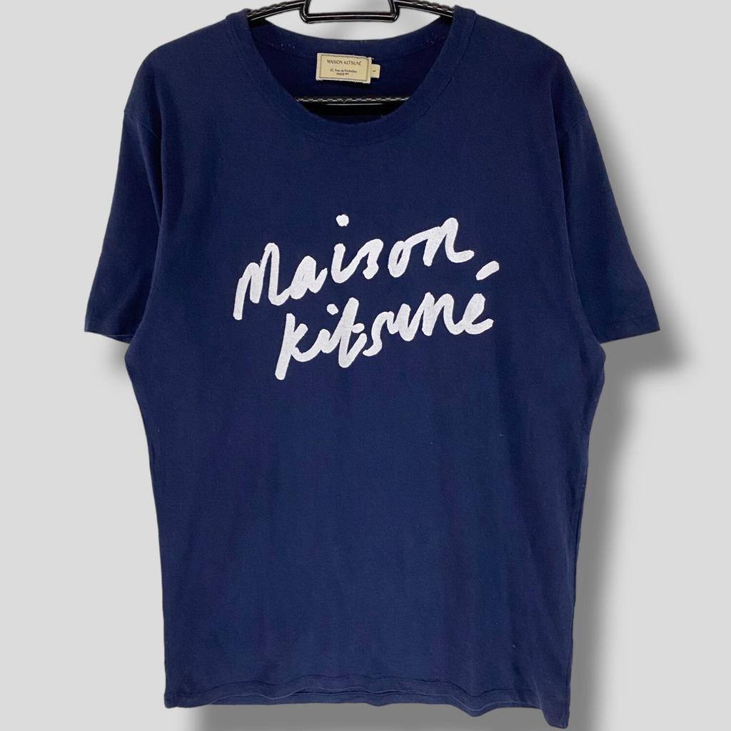 Maison Kitsune Signatiure Logo T-Shirt French Japanese Designer Tee Fashion and Music Blend Clothing Blue Large