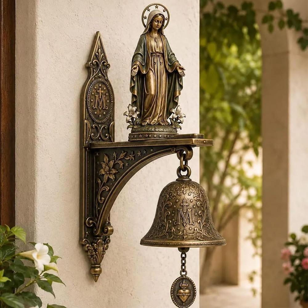 Vintage Jesus Virgin Mary Statue Doorbell Christian Religious Home Decor Bronze Church Gift Inspirational Bible Verse Door Chime