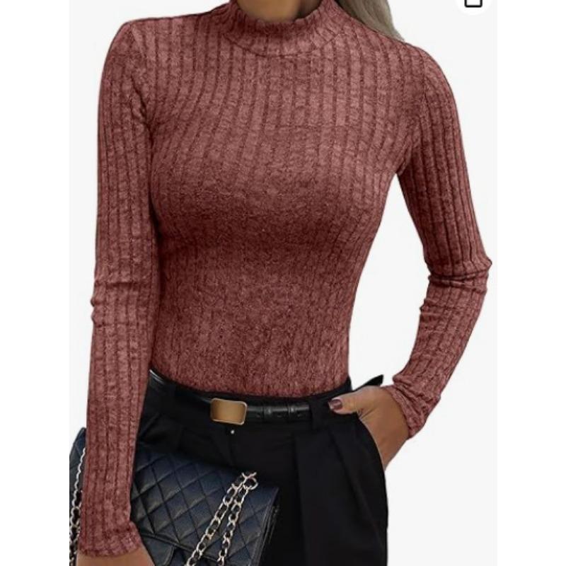 Women Slim Fit Solid Ribbed Long Sleeve Turtleneck Knit Top S
