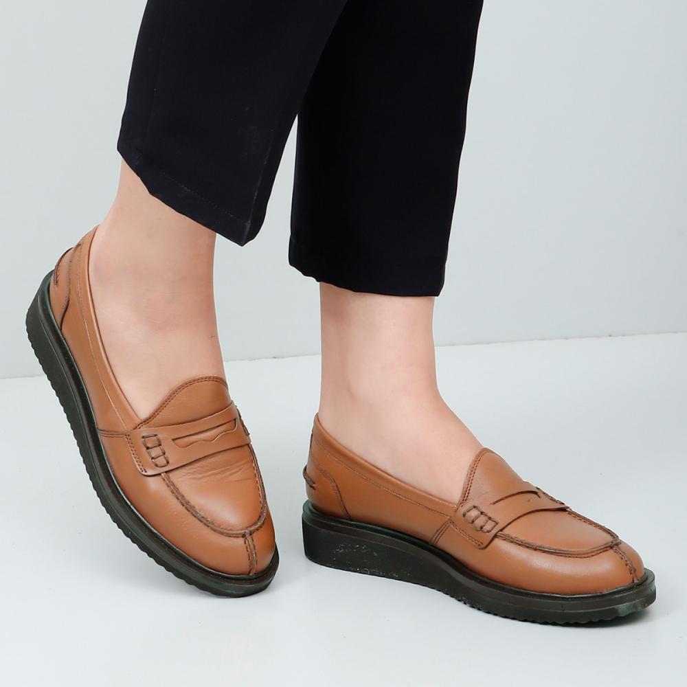 

Желто-коричневые женские повседневные туфли-лоферы из натуральной кожи с круглым носком и подкладкой под старину