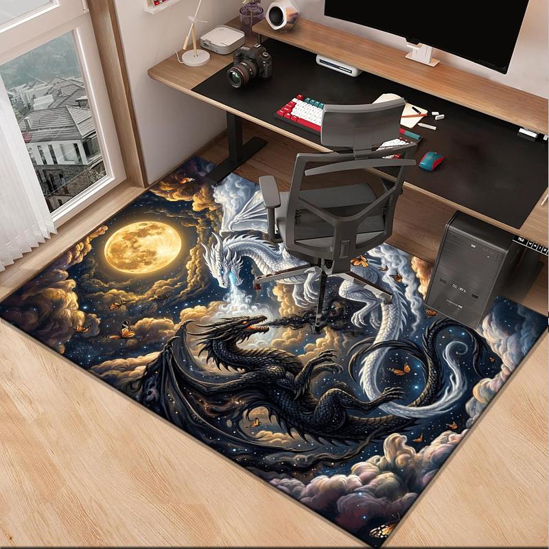 Yin Yang Dragons Office Rug Chair Mat, Game Carpet, Suitable for Front Door, Bedroom, Living Room, Desk, Holiday Gift
