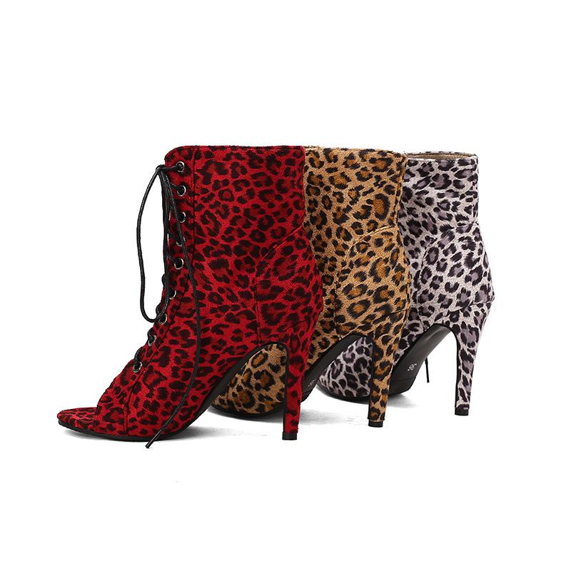 Women's high-heeled cool boots spring and summer new European and American fine-heeled large-size leopard print fish mouth sandals