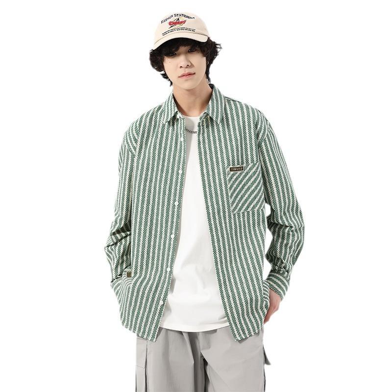 Trendy Spring and Autumn Shirt Jacket Men's Loose Casual Denim Pure Cotton Long-sleeved Youth Shirt