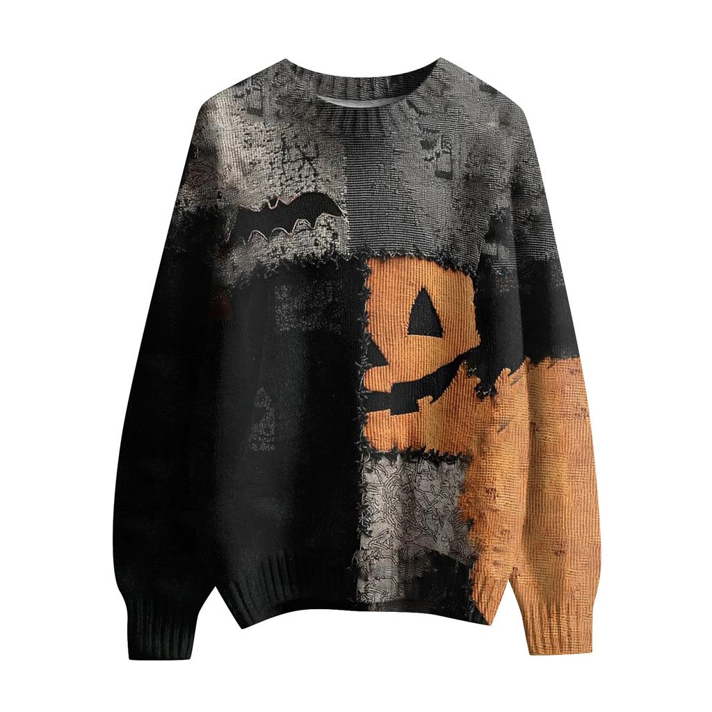 Herre Langermet Pullover Genser Casual Halloween Trykk Strikket Oversized Genser