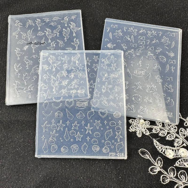 1Pcs Nails Mold Crane Swan Sea Star Conch Nail Art Templates 3D Silicone Relief DIY Nail Decoration Manicure Design Tools