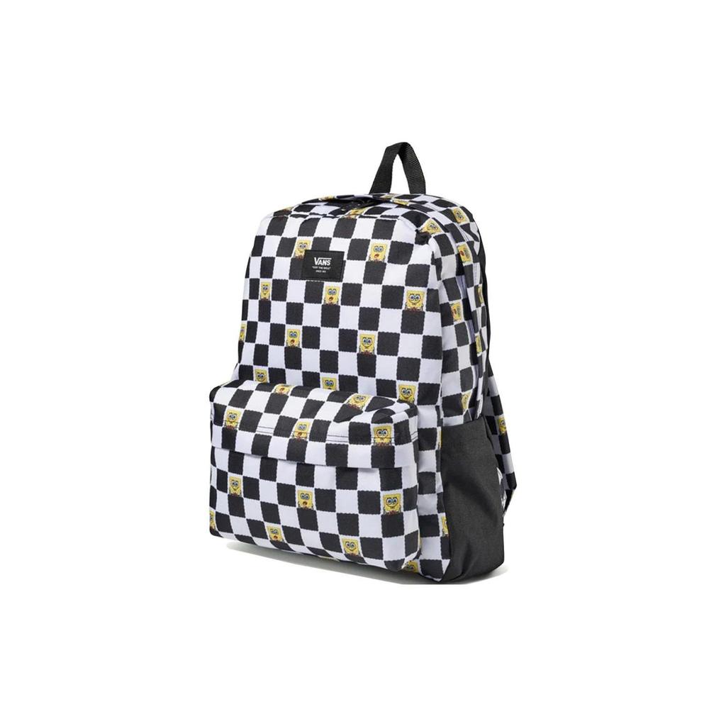 Vans X SpongeBob Collaboration Full Print Black And White Checkerboard Large Capacity Couple Student Polyester Backpack Unisex Backpack VN0A5KHQQ7Y