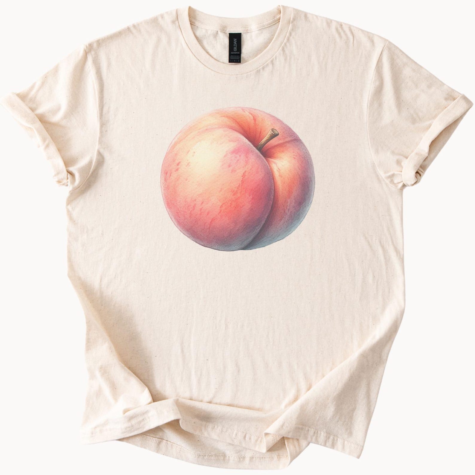Peach Graphic T Shirt Realistic Fruit Art Shirt Pastel Peach Drawing Tee Summer Aesthetic Peach Lover Gift Soft Cotton Peach Shirt 130