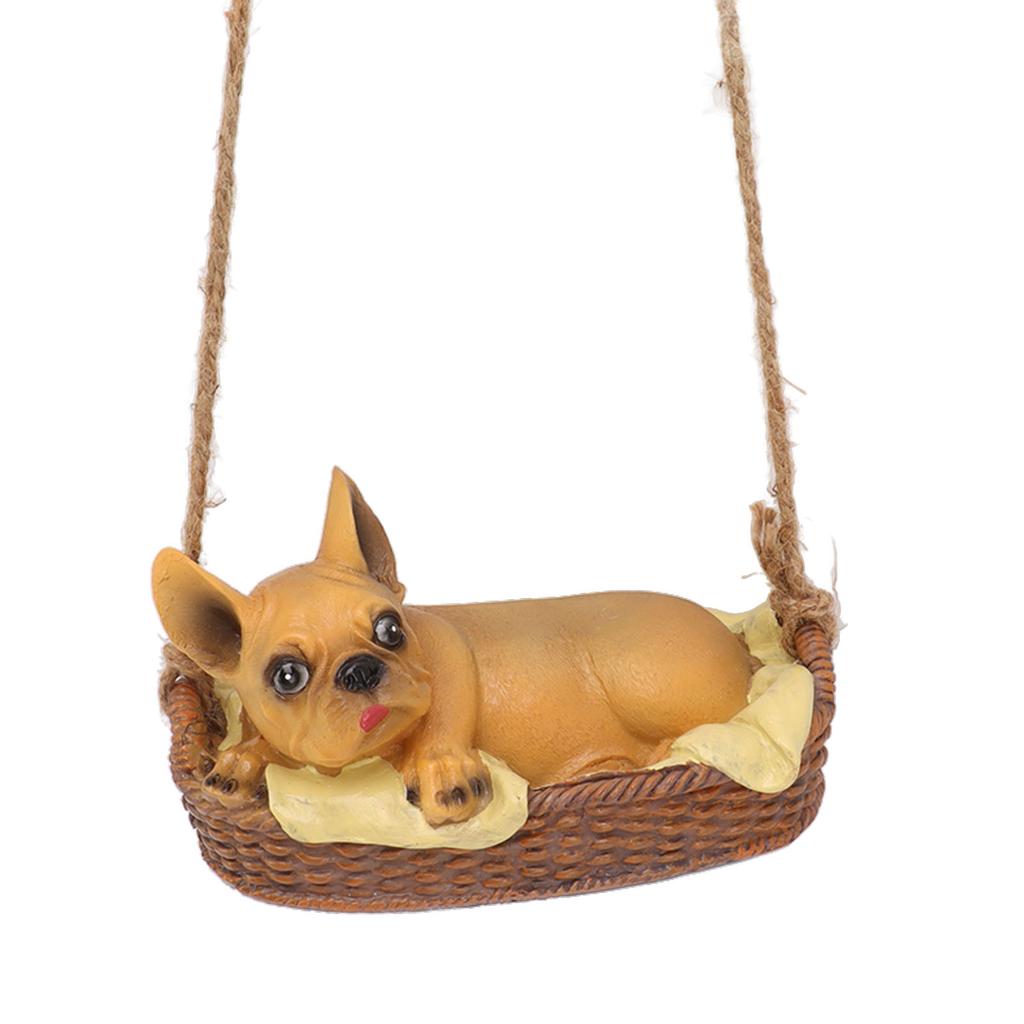 Garden Dog Statue Outdoor Resin Swing Ornament Hanging Decoration Home Bulldog Animal Gift Yello  Brown