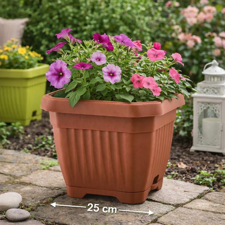 Doniczka z podstawką plastikowa kwadratowa 25x25 cm terakota do domu i ogrodu 1 szt. Octagon