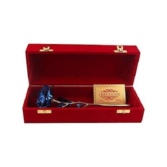 Artificial Rose And Box (Blue And Gold, 1 Piece)