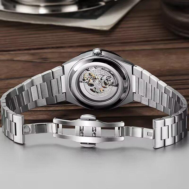 Dulunwe Skeleton Mechanical Watches Blue Roman Dial Watch for Men Automatic Watches Luxury Sports Waterproof Clock