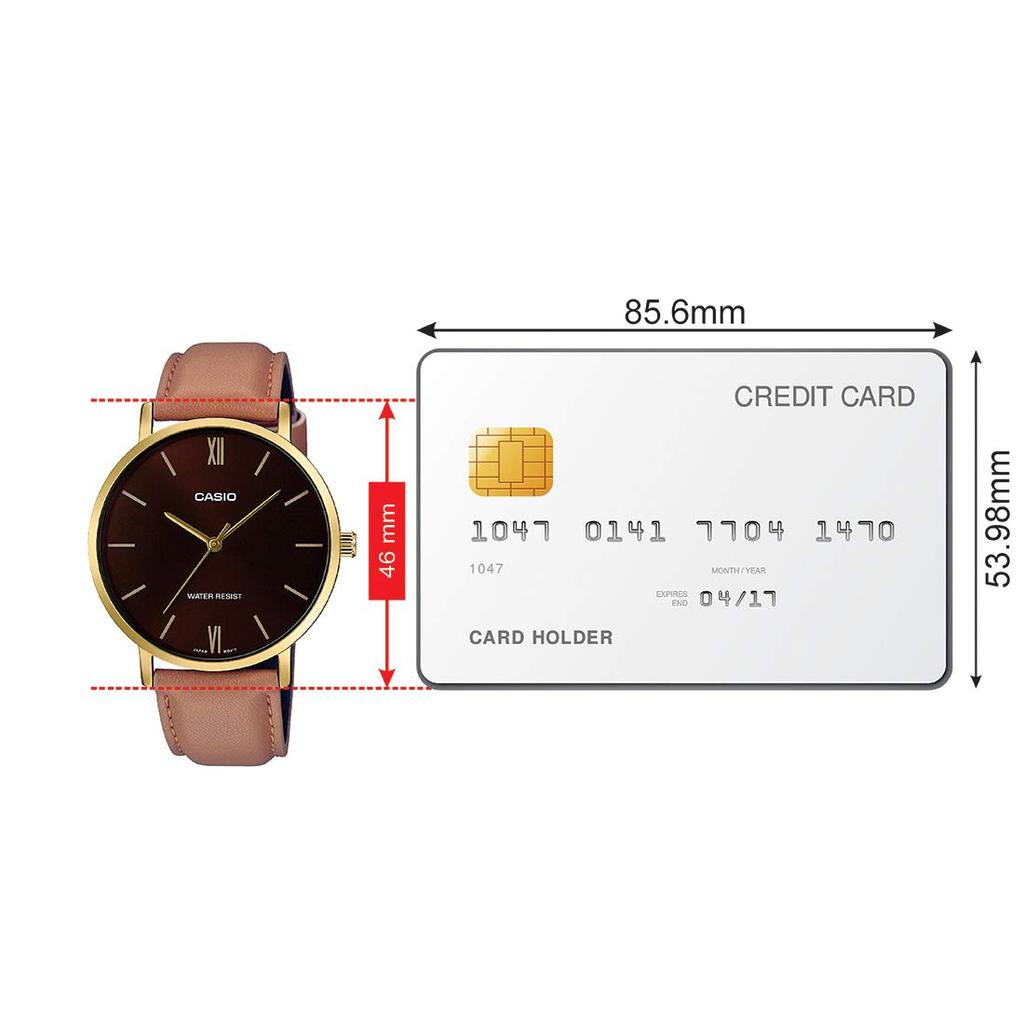Casio Minimalist Brown Leather Band Burgundy Dial Analog One Analog Quartz MTP-VT01GL-5B Men's Gold-Tone Three-Hand Watch, Blue, Size, Watch,