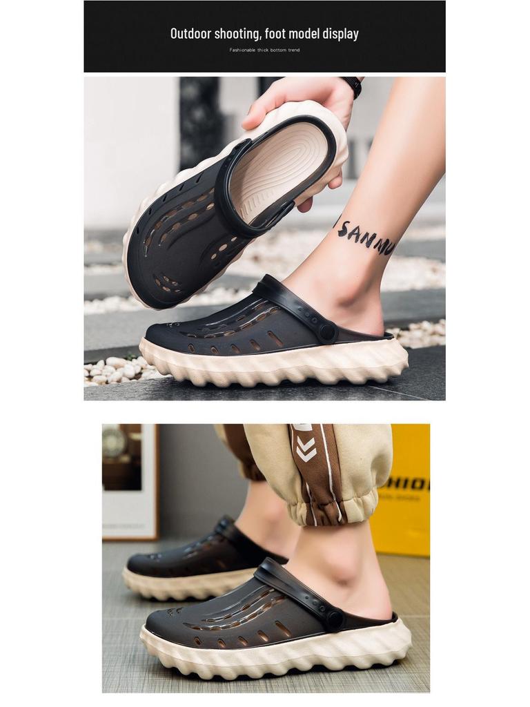 Men's Outdoor Thick-Soled Jelly Sandals: Closed-Toe, Height-Boosting, Wear-Resistant, Large Size.
