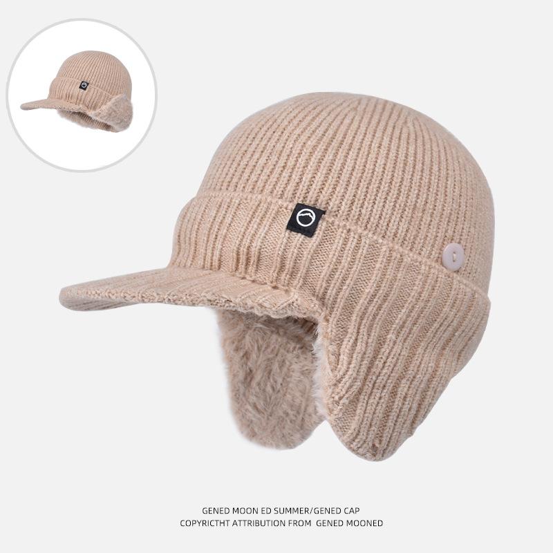 Winter Ear Protection Bag Hat Men's Cold Protection and Warmth Knitted Duck Tongue Baseball Cap Outdoor Riding Plush Wool Cap
