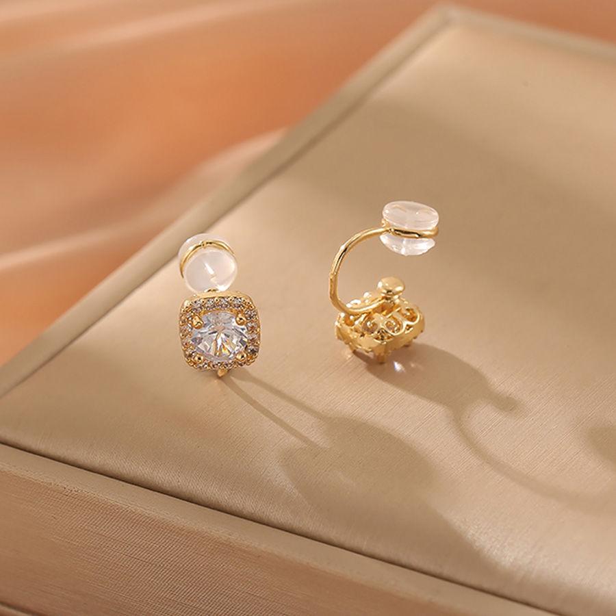 New Fashion Rhinestone Earrings Without Piercing Earrings Women Square Clip On Earrings
