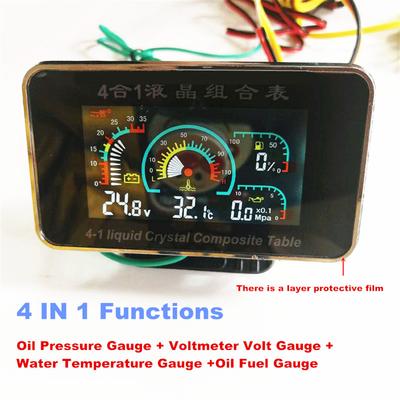 Nový 4 v 1 LCD 12V/24V Měřič tlaku oleje + Voltmetr + Měřič teploty vody + Měřič paliva pro bagr, nákladní automobil, auto