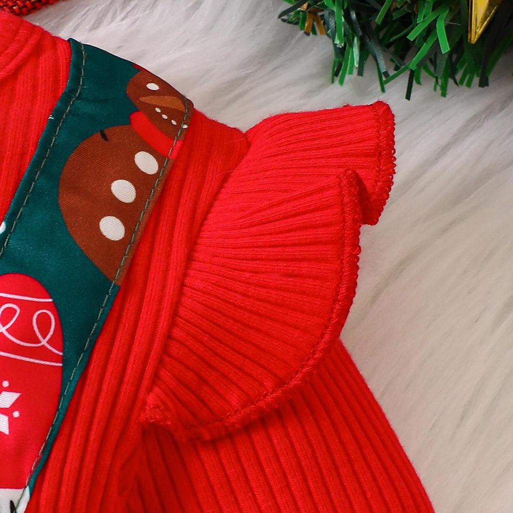 Children's Ribbed Long Sleeve Bow Christmas Dress for Girls