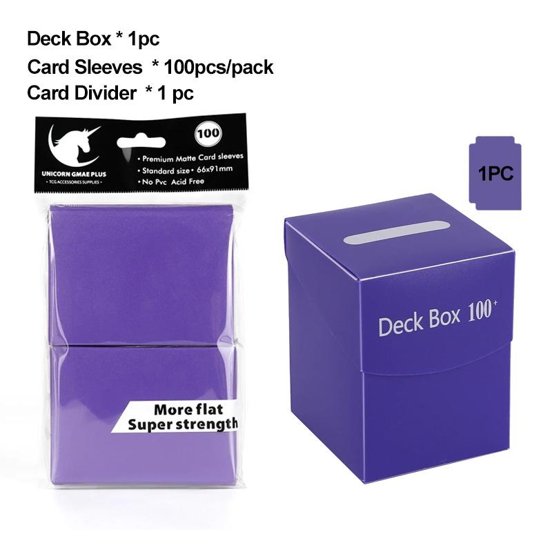 Cards Deck Box for Pokemon MTG TCG Trading Cards with 1pc Divider and 100PCS 66x91mm Matte Standard Size Card Sleeve for TCG MTG