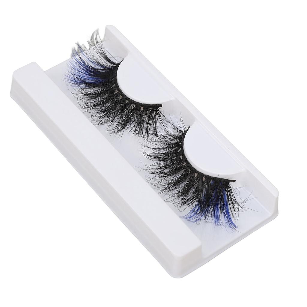 1 Pair 25mm Blue False Eyelashes Women Stylish Costume Party Reusable Long Curly Colored Fake Eyelashes 697A‑3C