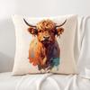 Hochlandrind und Blume Kissenbezug Natürlicher Leinen Bio-Stoff Beidseitiger Druck Sofa Heimdekor Geschenk Kissenbezug