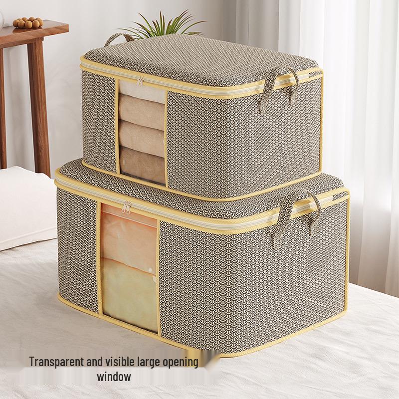 Multifunctional Non-Woven Cotton Quilt Storage Bag with Windowed Lock Pattern - Dustproof Organizer for Dorms and Moving