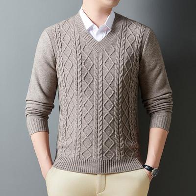 Cardigan Masculino Premium Jacquard Espesso com Decote V para Outono/Inverno, para Uso Casual de Negócios para Meia-idade